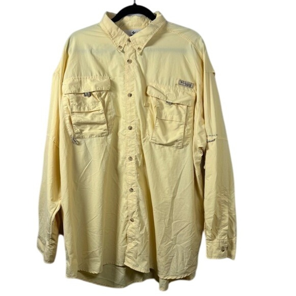 Columbia Yellow Men's XXL Long Sleeve Nylon Fishing Shirt Vented‎ PFG Omni-Shade